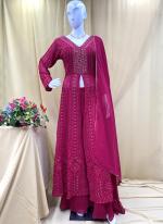 Georgette Pink Party Wear Hand Work Readymade Indo Western